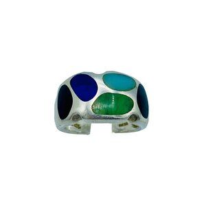 Whitney Kelly Sterling Silver Multi Stone Inlay Ring Sz.5.5 Designer